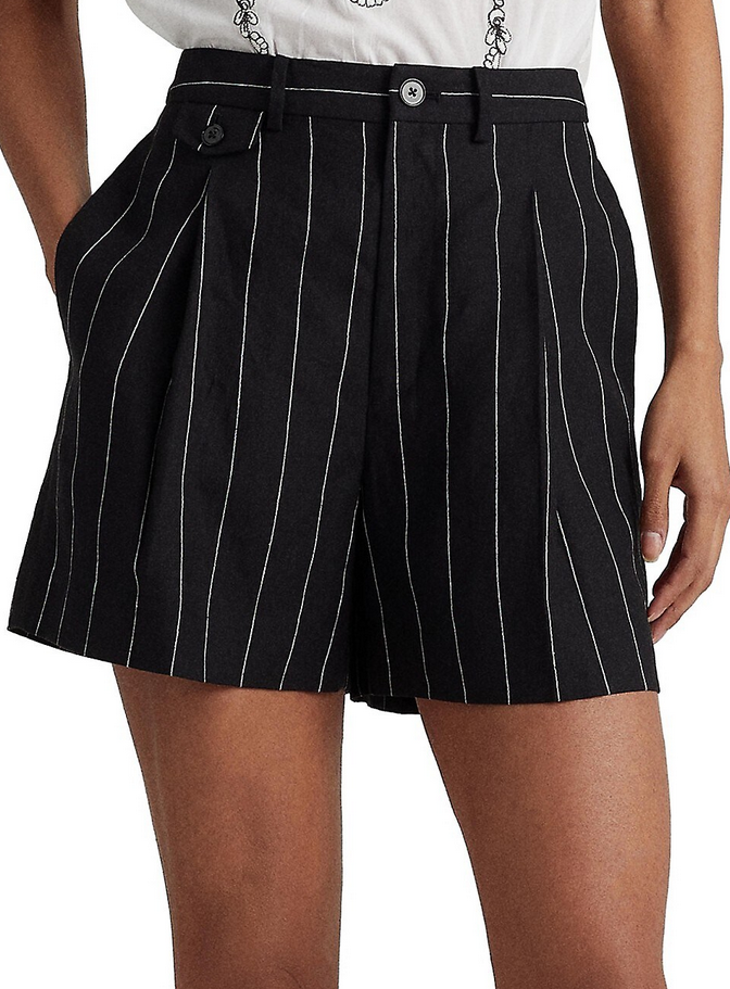 LAUREN RALPH LAUREN Pinstripe Pleated Linen Shorts