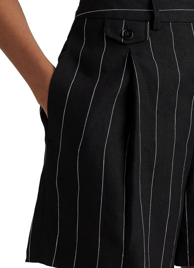 LAUREN RALPH LAUREN Pinstripe Pleated Linen Shorts