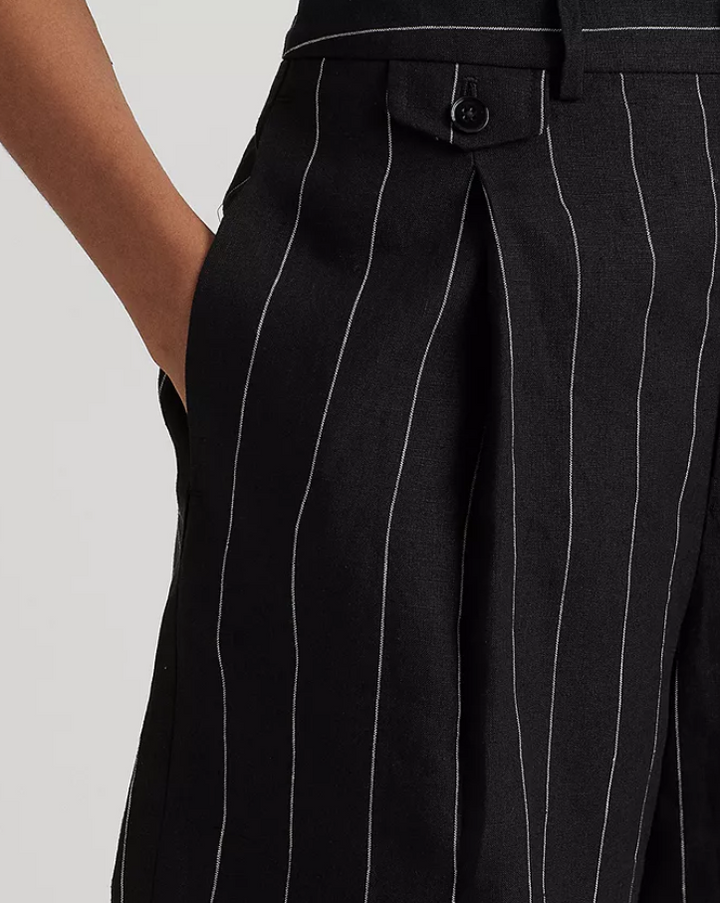 LAUREN RALPH LAUREN Pinstripe Pleated Linen Shorts