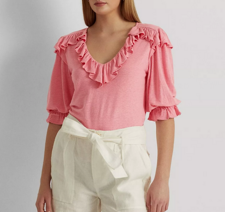 LAUREN RALPH LAUREN Ruffle-Trim Jersey Top