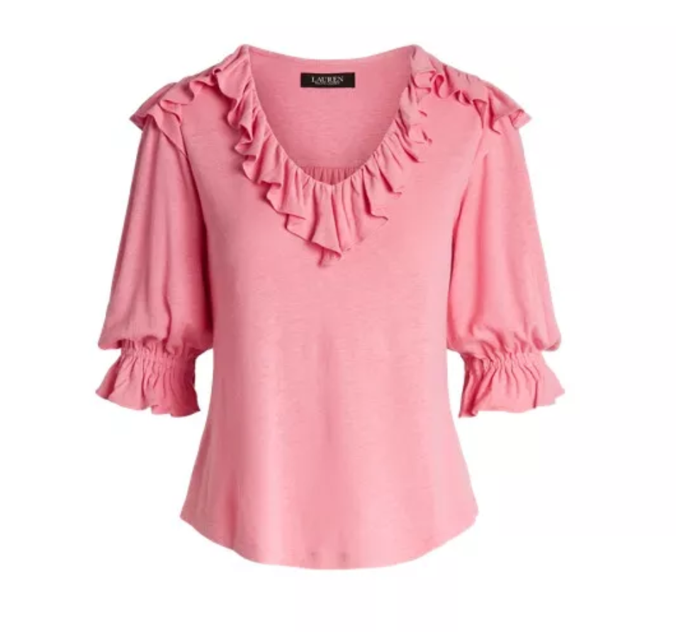LAUREN RALPH LAUREN Ruffle-Trim Jersey Top