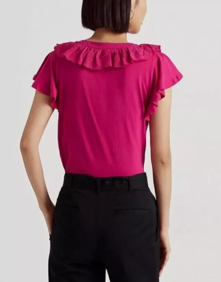 LAUREN RALPH LAUREN Ruffle-Trim Lace-Up Jersey T-Shirt