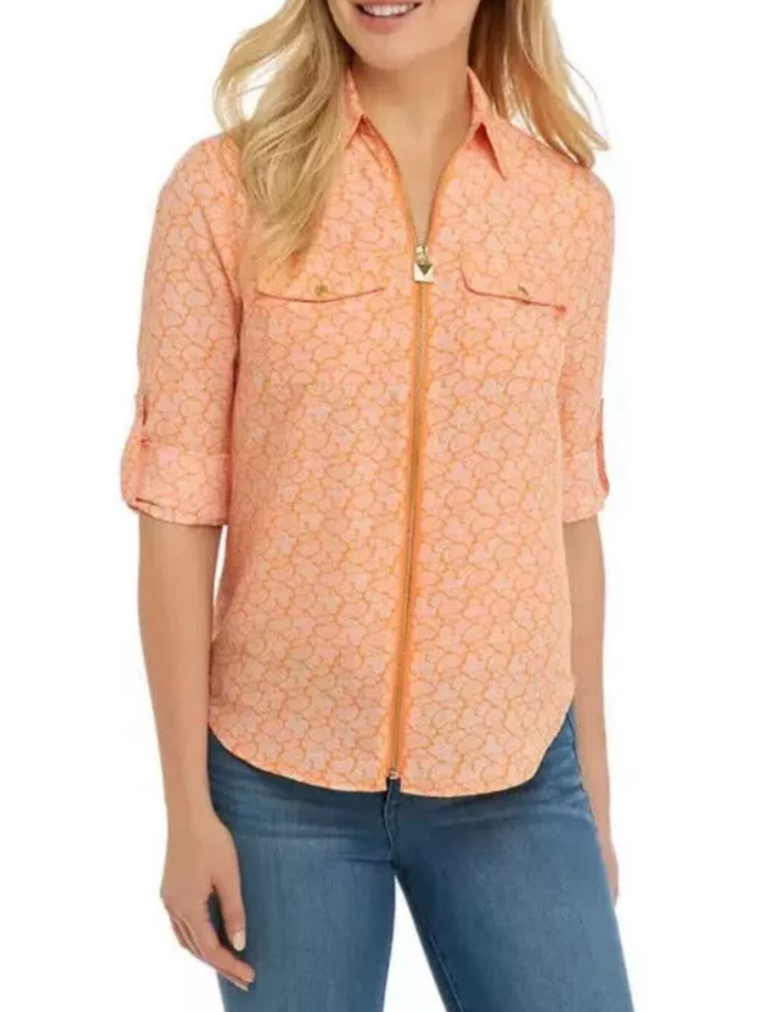 MICHAEL MICHAEL KORS Petite Zippered Printed Shirt