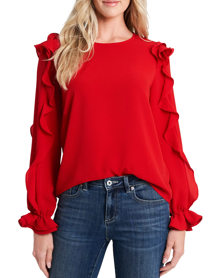 CeCe Ruffled Sleeve Long Sleeve Crew Neck Blouse