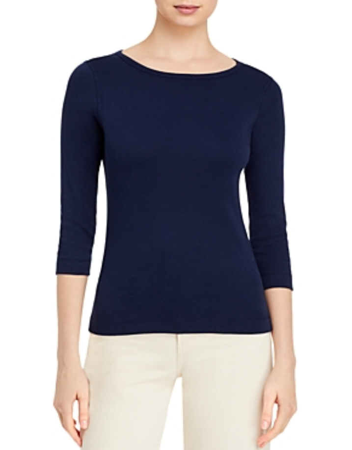 Three Dots Three-Quarter-Sleeve Cotton Tee