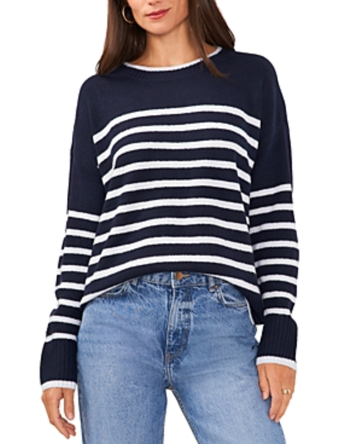 VINCE CAMUTO Round Neck Stripe Print Sweater