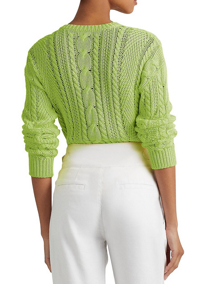 LAUREN RALPH LAUREN Aran-Knit Cotton Long Sleeve Sweater
