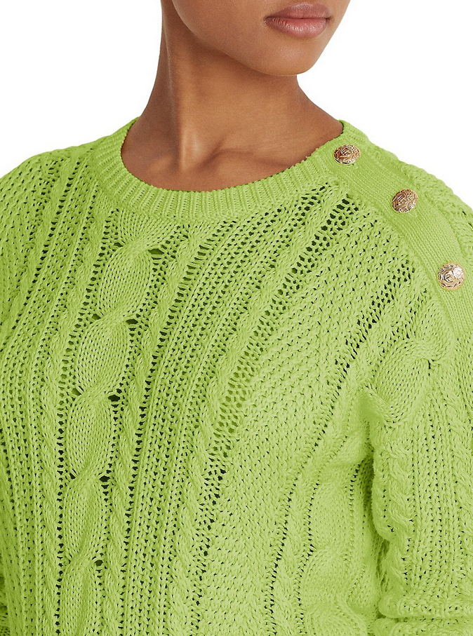 LAUREN RALPH LAUREN Aran-Knit Cotton Long Sleeve Sweater