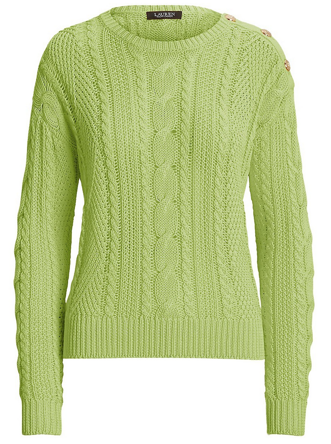 LAUREN RALPH LAUREN Aran-Knit Cotton Long Sleeve Sweater