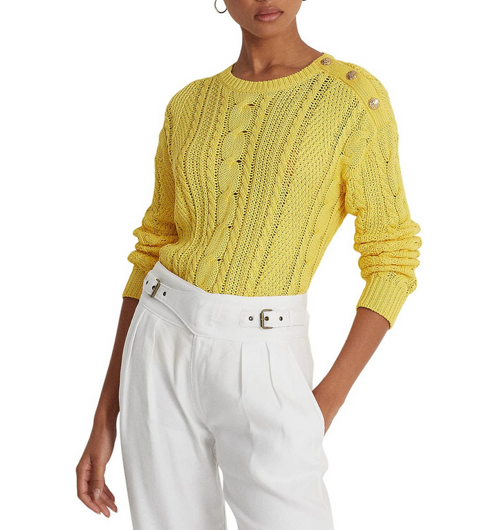 LAUREN RALPH LAUREN Aran-Knit Cotton Long Sleeve Sweater