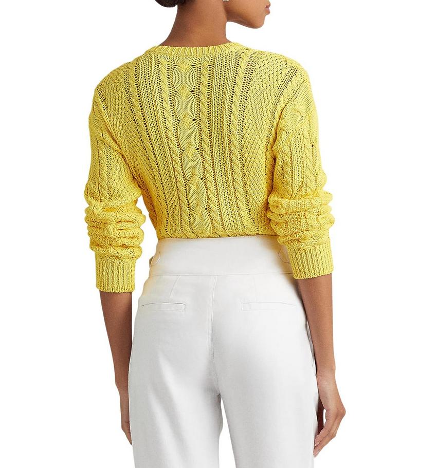 LAUREN RALPH LAUREN Aran-Knit Cotton Long Sleeve Sweater