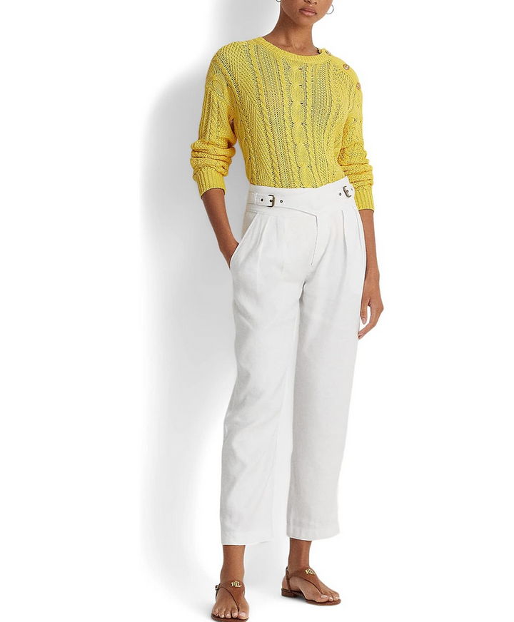 LAUREN RALPH LAUREN Aran-Knit Cotton Long Sleeve Sweater