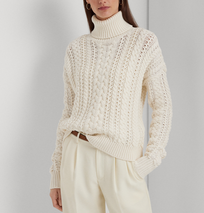 Lauren Ralph Lauren Cable-Knit Cotton-Blend Turtleneck