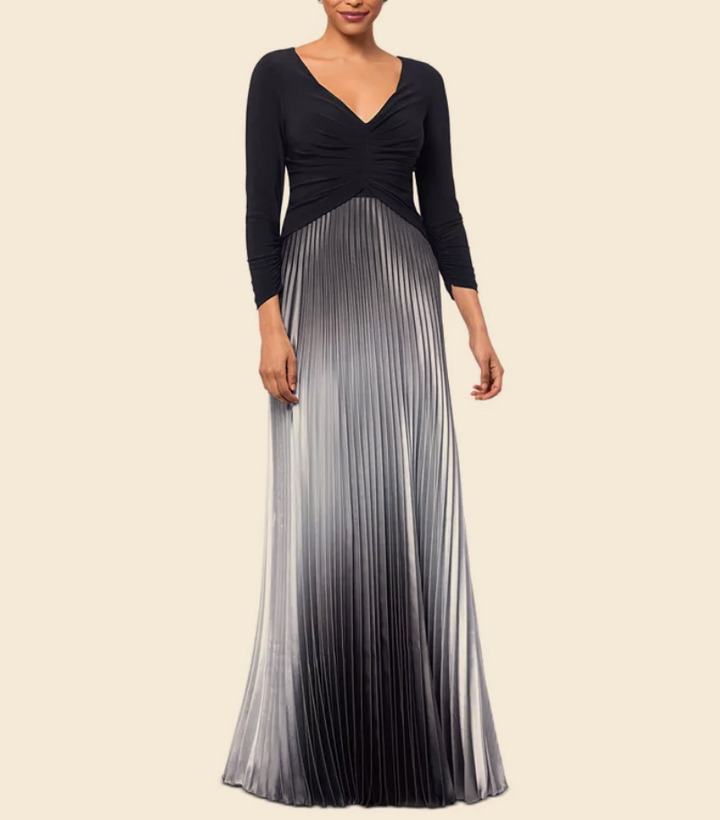 Betsy & Adam Ombré Pleated 3/4-Sleeve Gown