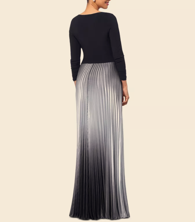 Betsy & Adam Ombré Pleated 3/4-Sleeve Gown