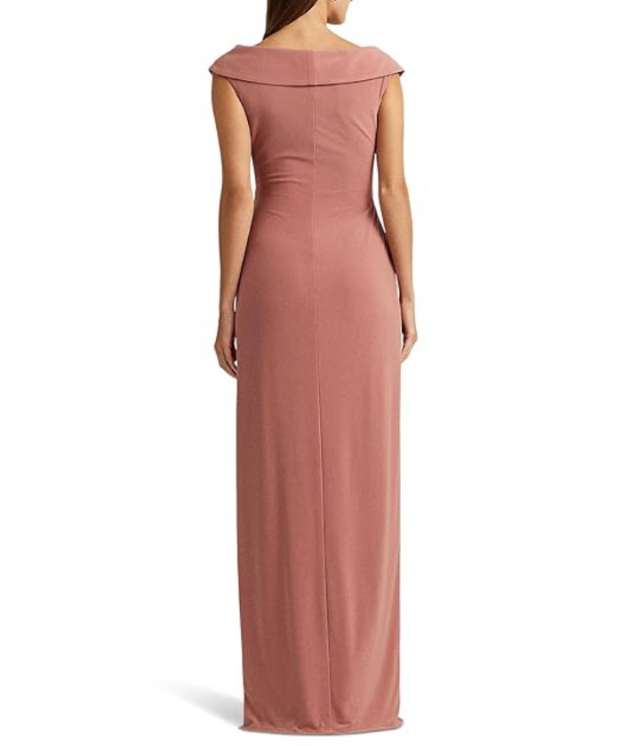 LAUREN RALPH LAUREN Jersey Off-the-Shoulder Side-Slit Column Gown