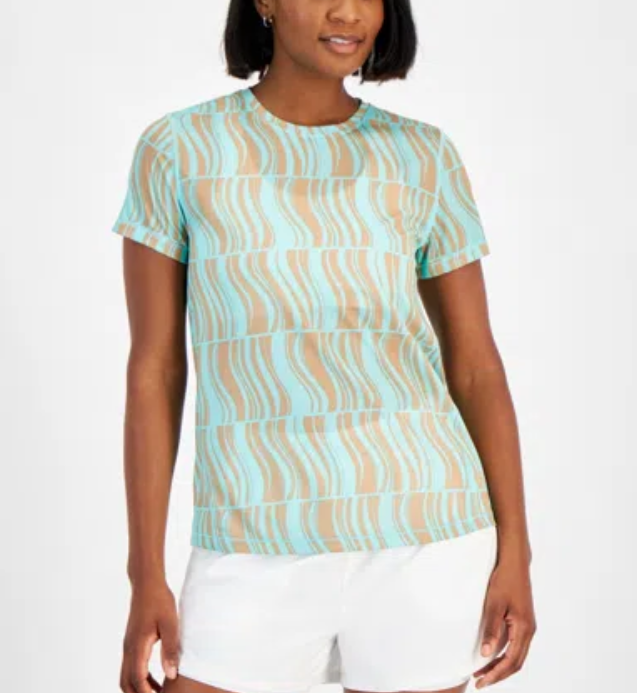 ID IDEOLOGY Geo-print Mesh Short-sleeve Top