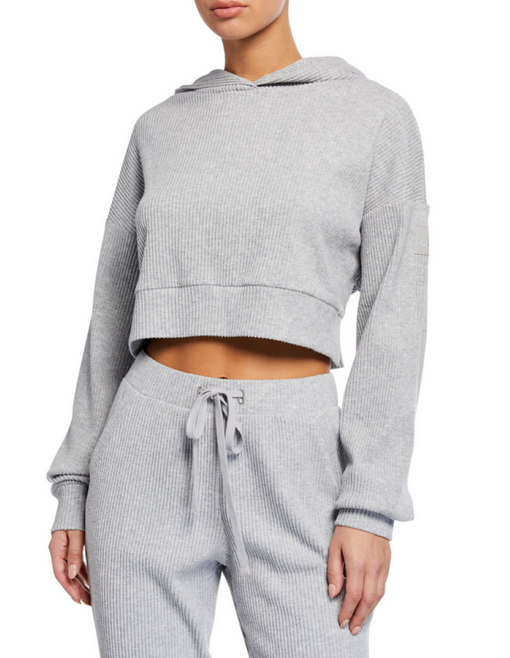 Alo Yoga Muse Rib-Knit Hooded Sweatshirt