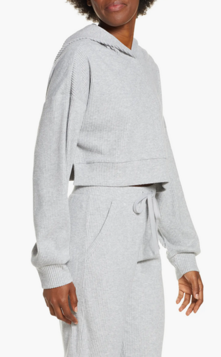 Alo Yoga Muse Rib-Knit Hooded Sweatshirt