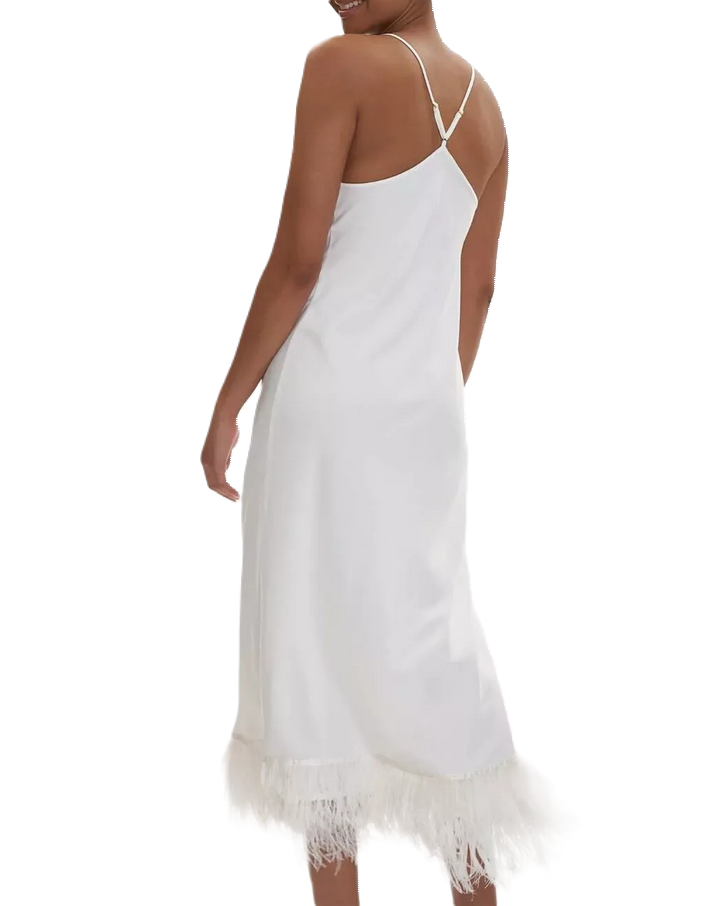 Rya Collection Swan Ostrich Feather Trim Charmeuse Nightgown