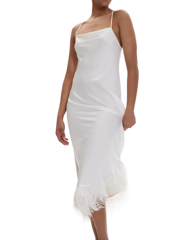 Rya Collection Swan Ostrich Feather Trim Charmeuse Nightgown