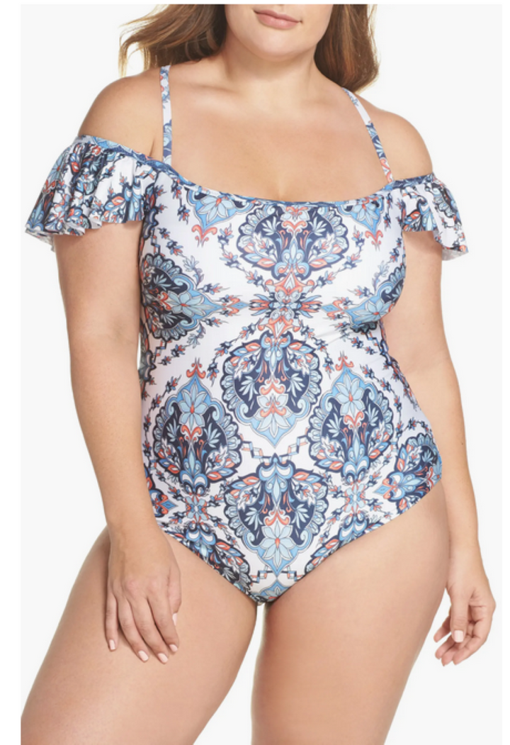 Becca ETC Plus Size Off-The-Shoulder One-Piece Swimsuit