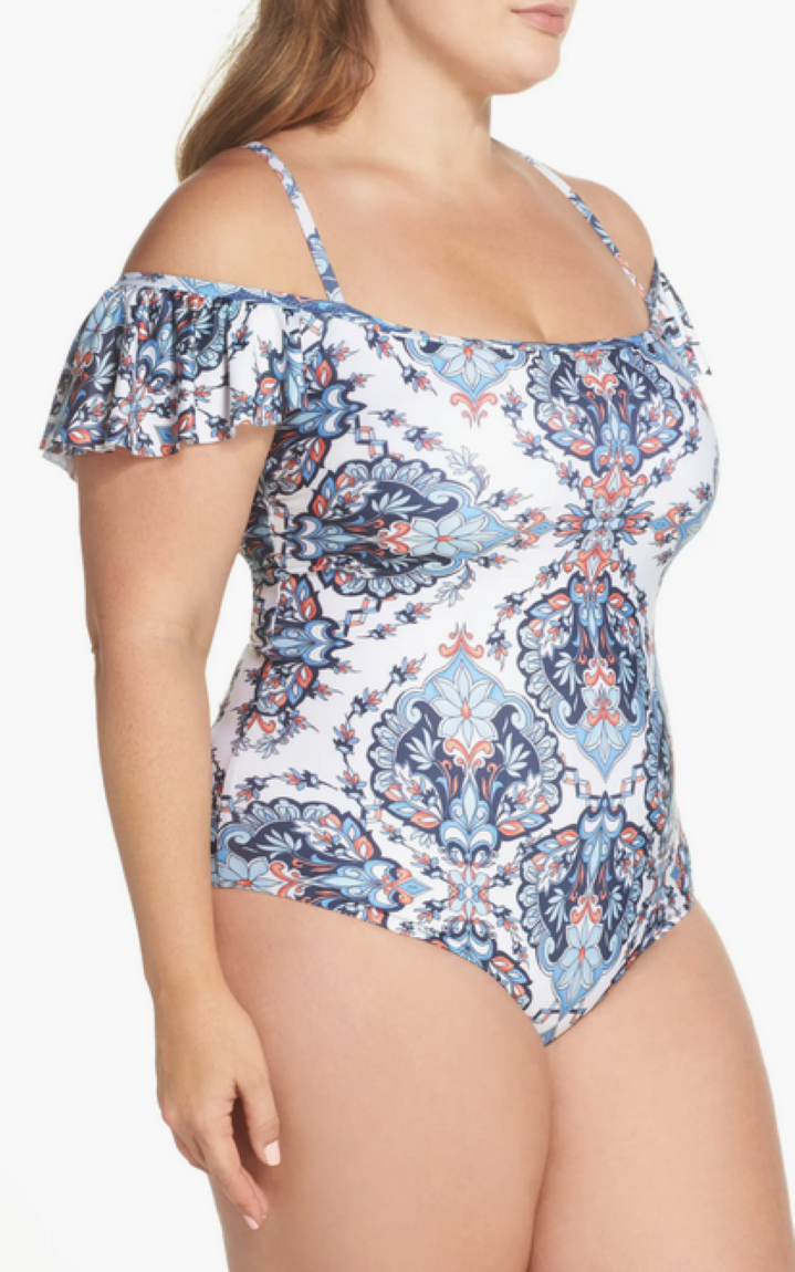 Becca ETC Plus Size Off-The-Shoulder One-Piece Swimsuit