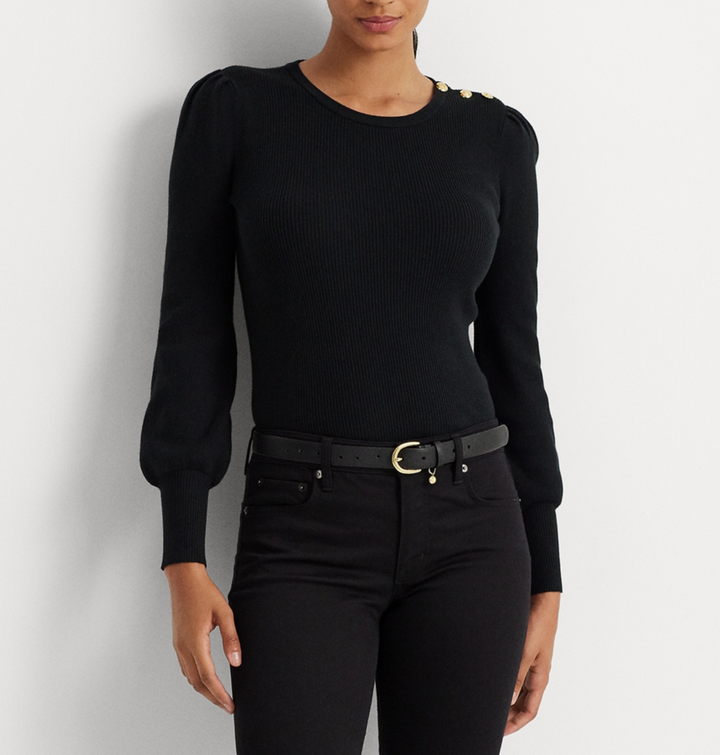 LAUREN RALPH LAUREN Button-Trim Ribbed Cotton-Blend Sweater