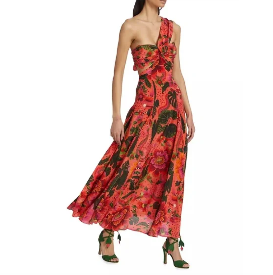 Farm Rio Blooming Garden One Shoulder Maxi Dress