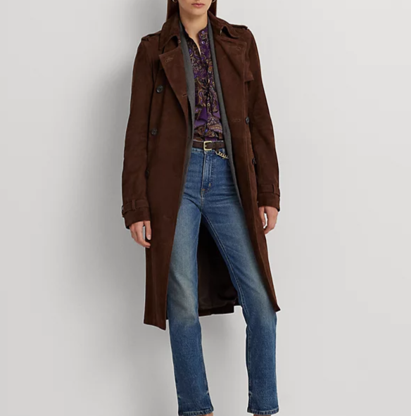 LAUREN RALPH LAUREN Belted Goat-Suede Trench Coat