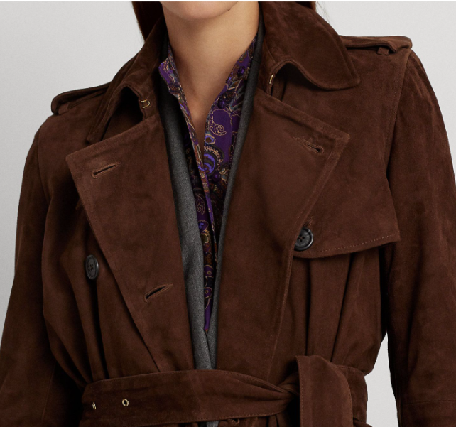 LAUREN RALPH LAUREN Belted Goat-Suede Trench Coat