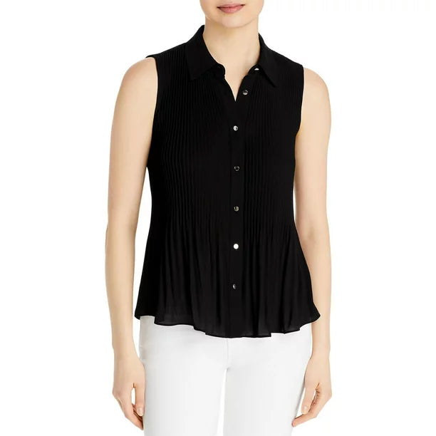 T Tahari Sleeveless Pleated Blouse