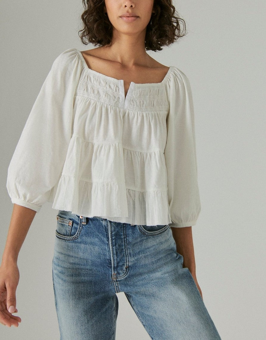 Lucky Brand Tiered Cotton Peasant Blouse