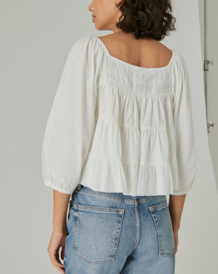 Lucky Brand Tiered Cotton Peasant Blouse