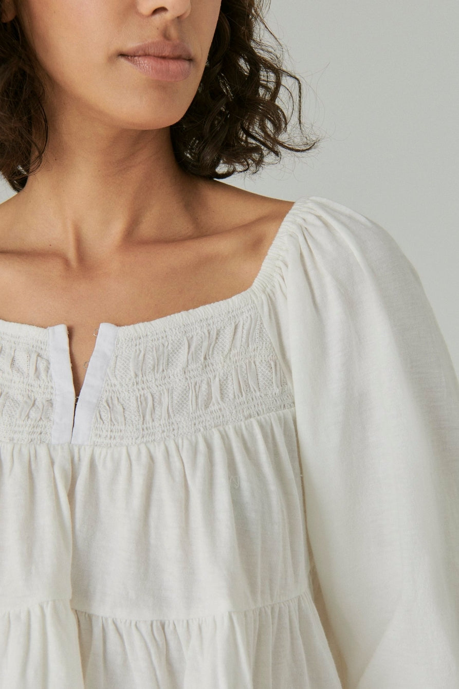 Lucky Brand Tiered Cotton Peasant Blouse