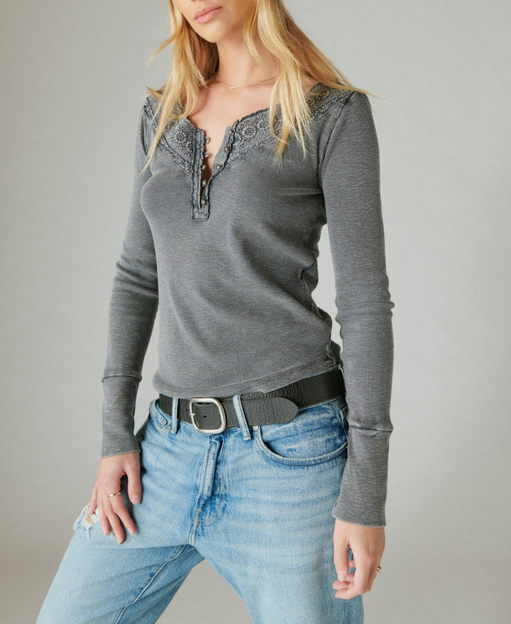 Lucky Brand Trim Mix Henley Top