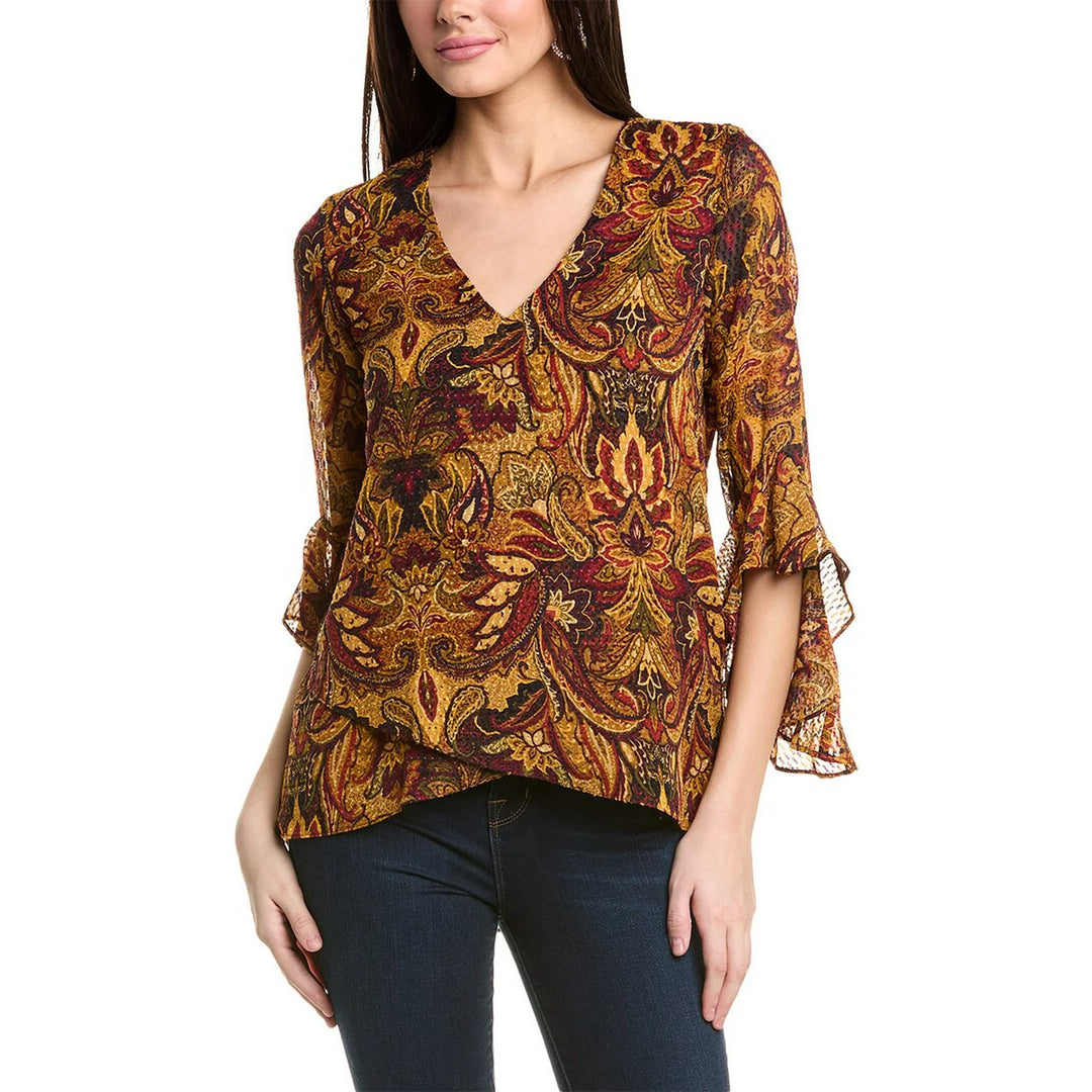 VINCE CAMUTO Ruffled Sleeve V Neck Blouse