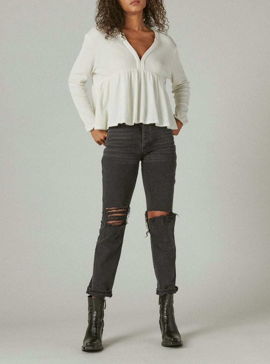 Lucky Brand Waffle Peplum Top