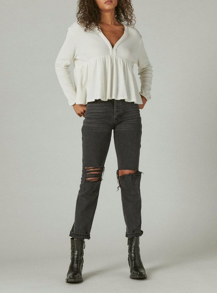 Lucky Brand Waffle Peplum Top