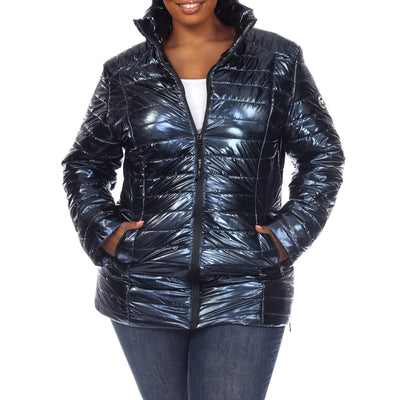 White Mark Metallic Puffer Coat