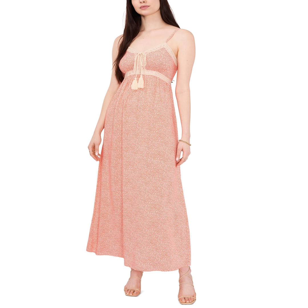 1.STATE Sleeveless Crochet Trim Maxi Dress