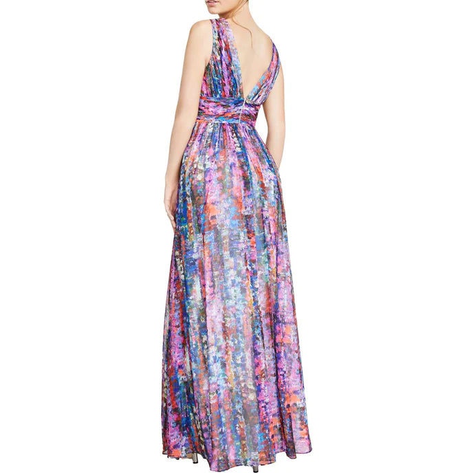 Aidan by Aidan Mattox Printed Ruched-Waist Gown