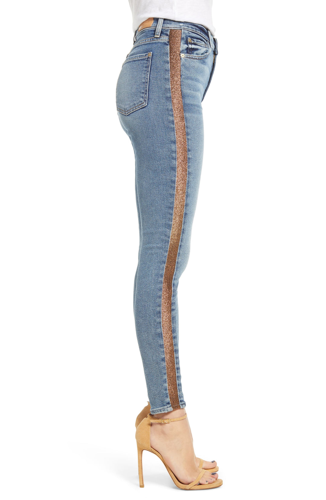 7 For All Mankind Shimmer Stripe Skinny Ankle Jeans