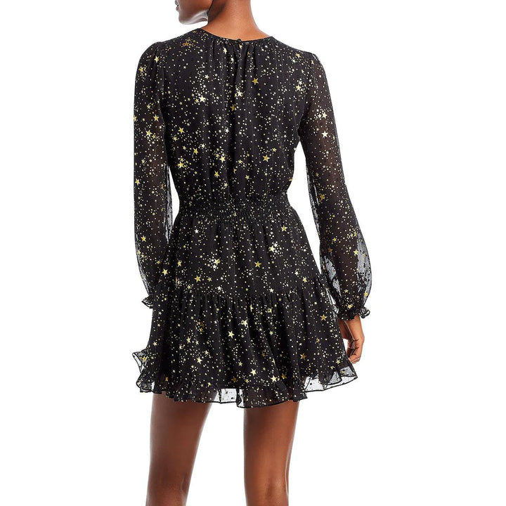 AQUA Metallic Stripe Star Print Mini Dress