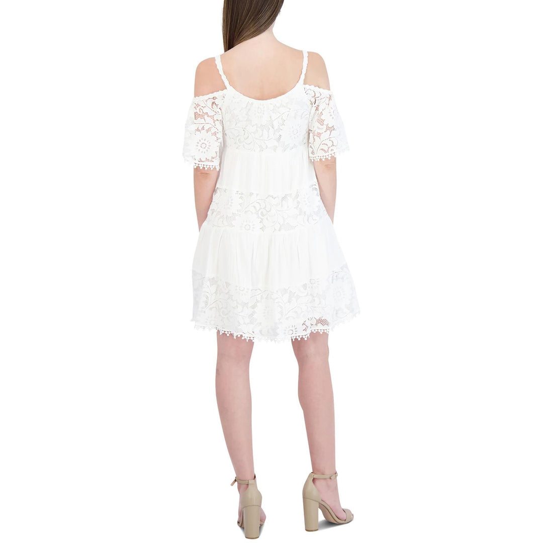 Robbie Bee Petite Cold-Shoulder Gauze Lace Shift Dress