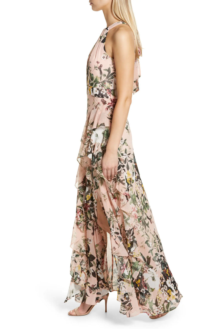 Eliza J Floral Print Halter Gown