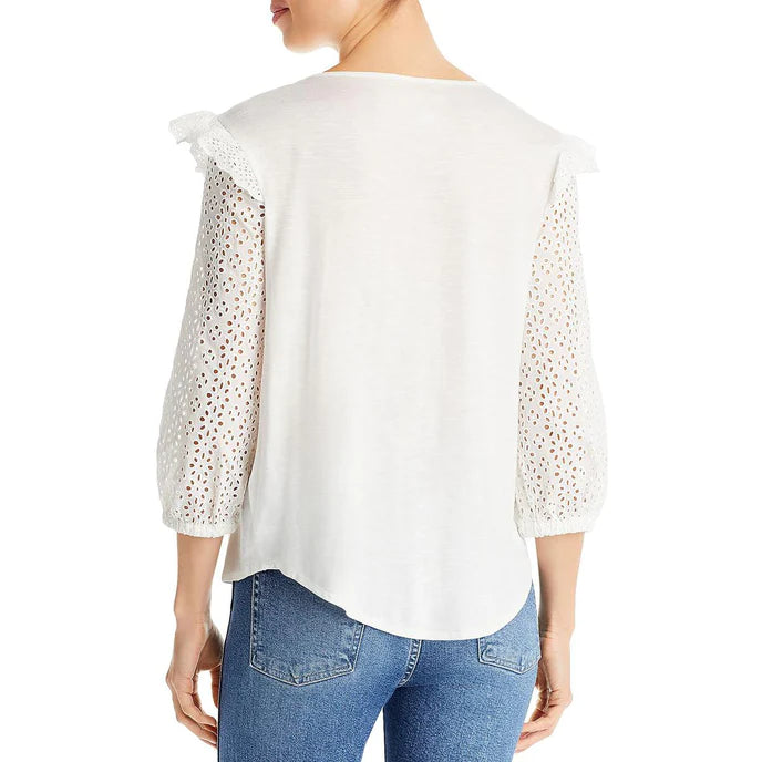 Cupio Three Quarter Length Sleeve Eyelet Top