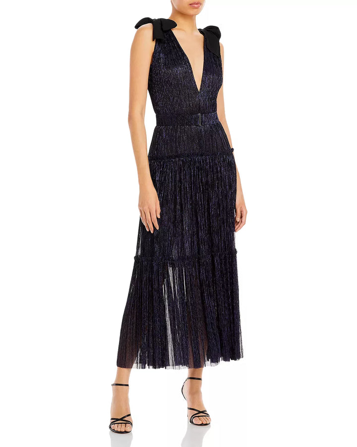 Sabina Musayev Ray Bow Pleated Maxi Dress