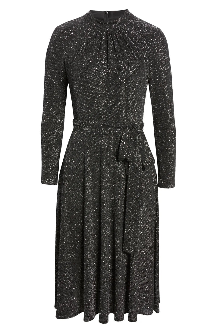 Eliza J Mock Neck Long Sleeve Fit and Flare Dress