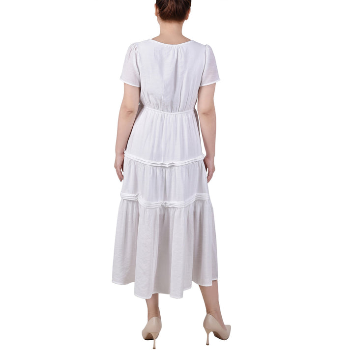 NY Collection Petite Short Sleeve Tiered Midi Dress